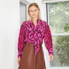 Women's Leopard Print Balloon Long Sleeve Soft Bow Blouse - Who What Wear Magenta
