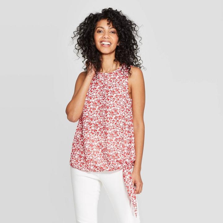 Women's Floral Print Crewneck Tank Top - A New Day Red