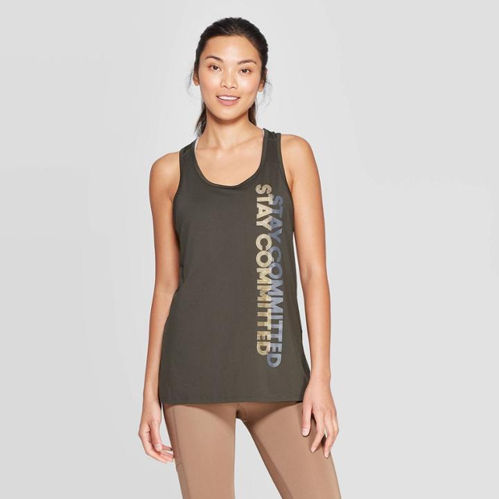 Women's Loose Fit Stay Committed Graphic Tank Top - C9 Champion Green L,