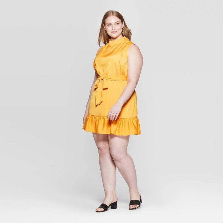 Women's Plus Size Sleeveless Scoop Neck Mini Dress - Who What Wear Gold