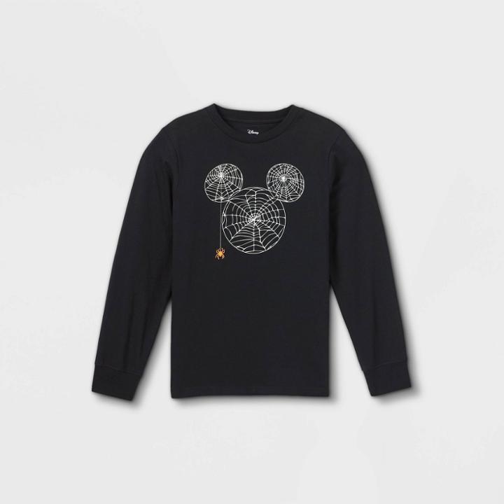 Boys' Disney Mickey Mouse Web Glow Long Sleeve Graphic T-shirt - Black