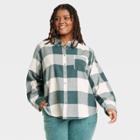 Women's Plus Size Relaxed Fit Long Sleeve Flannel Button-down Shirt - Universal Thread Teal Green Plaid