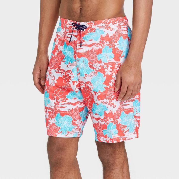 Speedo Men's 8 Floral Print Swim Trunks - Coral Red