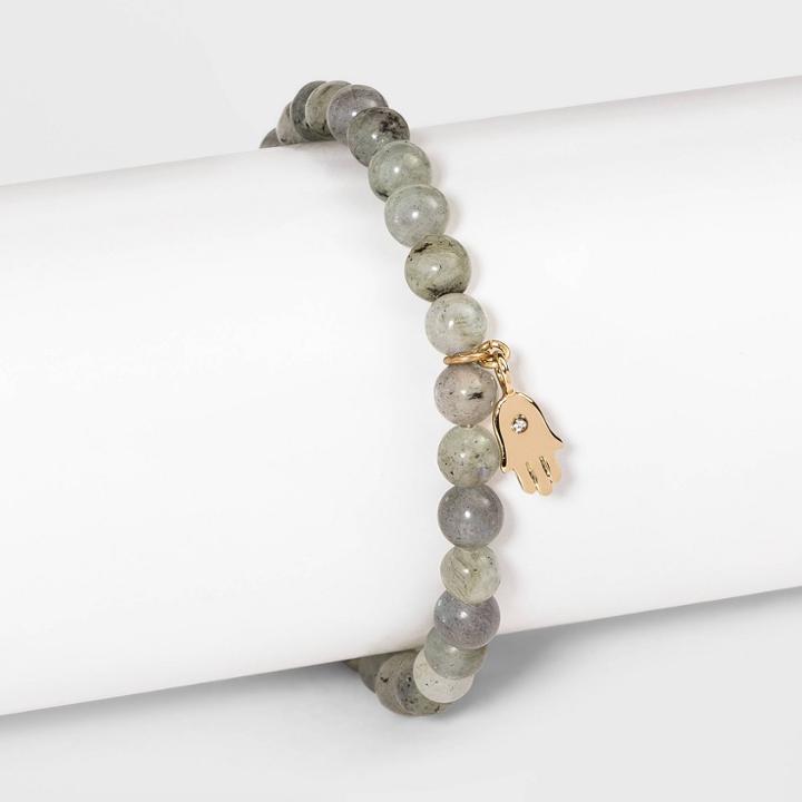 No Brand Hamsa Charm With Semi-precious Beaded Bracelet - Gray, Women's