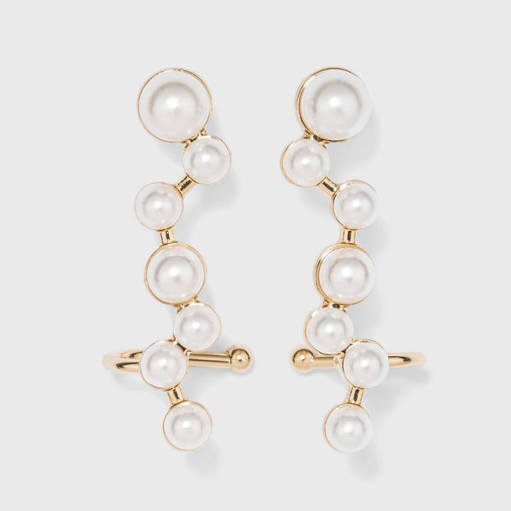 Sugarfix By Baublebar Pearl Ear Crawlers Earrings - White/gold, Women's, Beige