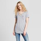 Women's Atlanta Georgia State Outline Heart Short Sleeve Cross Front Drapey Graphic T-shirt - Awake Gray