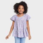 Girls' Printed Tiered Short Sleeve Woven Top - Cat & Jack Light Purple