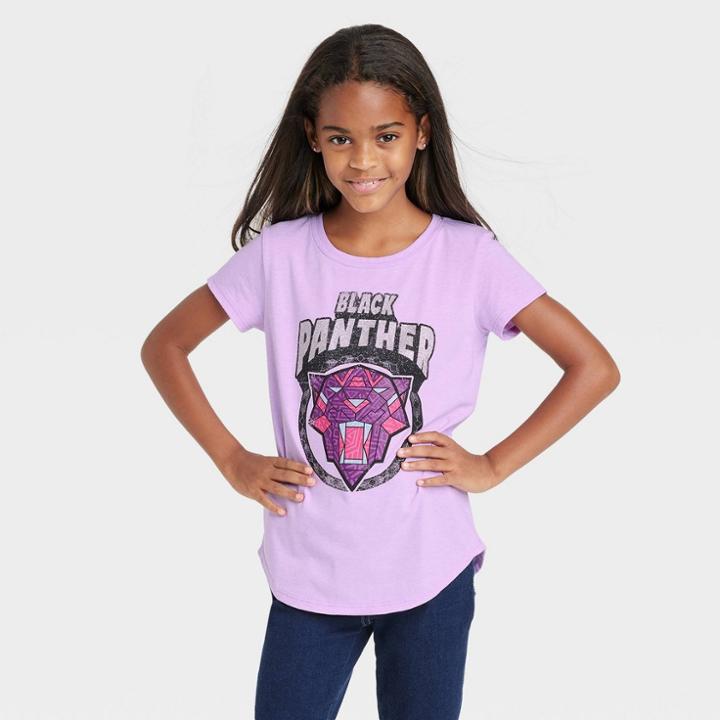 Girls' Marvel Black Panther Short Sleeve Graphic T-shirt - Purple