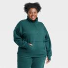 Women's Plus Size Cotton Fleece 1/4 Zip Sweatshirt - All In Motion Emerald Green