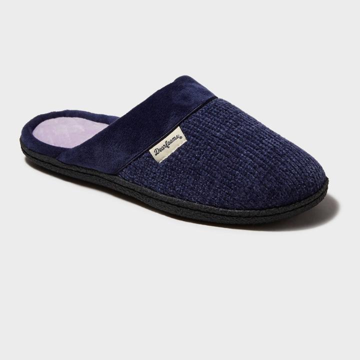 Women's Dearfoams Chenille Wide Width Scuff Slide Slippers - Peacoat