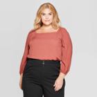 Women's Plus Size Long Sleeve Square Neck Blouse - Ava & Viv Red