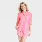 Women's Long Sleeve Relaxed Fit Collared Button-down Shirt - Universal Thread Pink