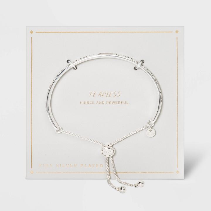 No Brand Silver Plated Fearless Graffiti Design Adjustable Bolo Bracelet - Silver Gray, Gray/silver
