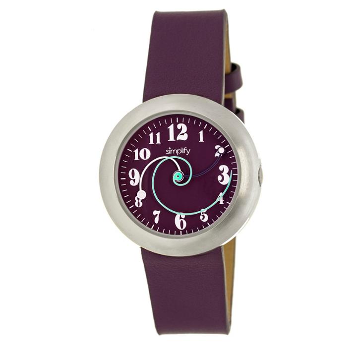 Simplify The 2700 Women's Spiral Hands Leather Strap Watch - Plum, Rich Plum