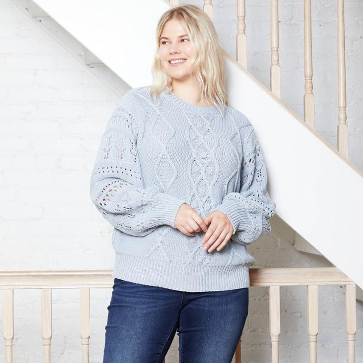 Women's Plus Size Crewneck Cable Knit Pullover Sweater - Universal Thread Blue