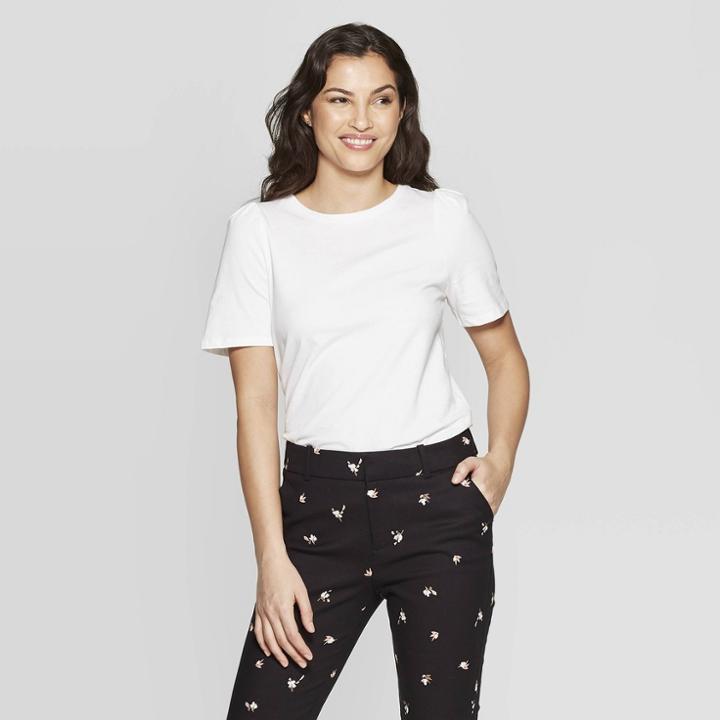 Women's Elbow Length Puff Sleeve T-shirt - A New Day White