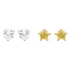Journee Collection 1 2/5 Ct. T.w. Star-cut Cz Prong Set Stud Earrings Set In Sterling Silver - Yellow/white, Girl's