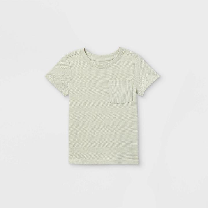 Toddler Boys' Striped Pocket Short Sleeve T-shirt - Cat & Jack Olive Green