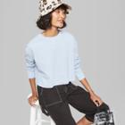 Women's Long Sleeve Striped Boxy Waffle T-shirt - Wild Fable Blue