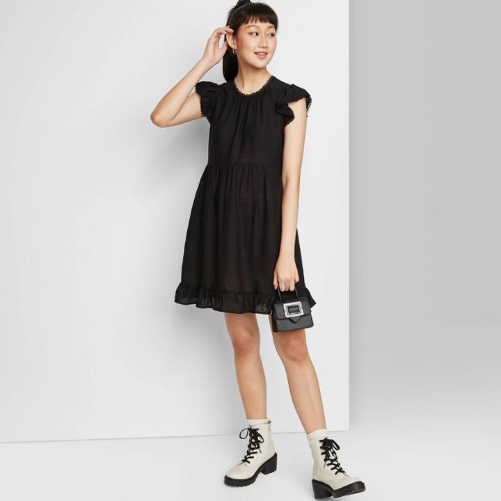 Women's Flutter Short Sleeve Trapeze Dress - Wild Fable Black