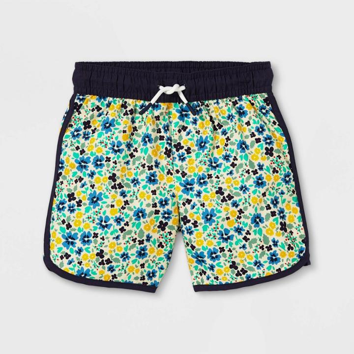 Toddler Boys' Ditsy Floral Print Swim Trunks - Cat & Jack White