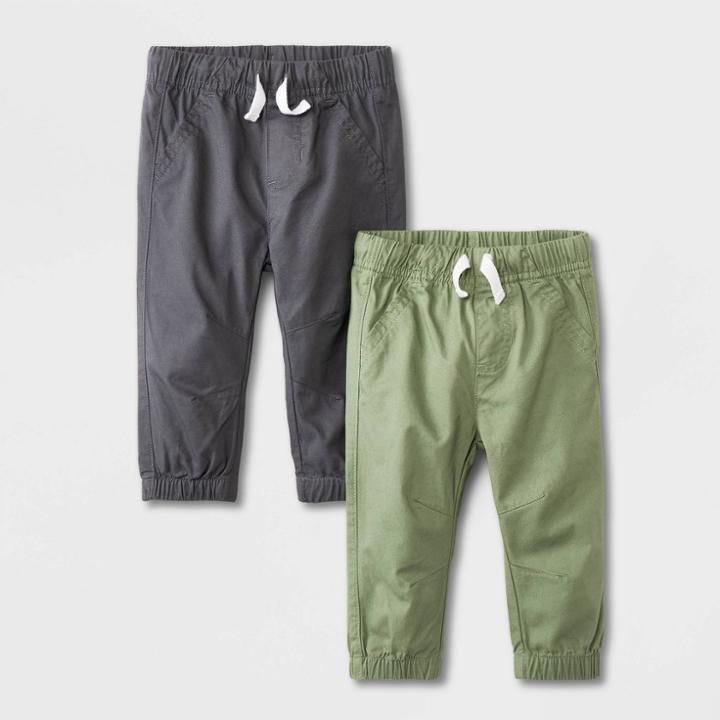 Baby Boys' 2pk Woven Jogger Pants - Cat & Jack Sage Green Newborn