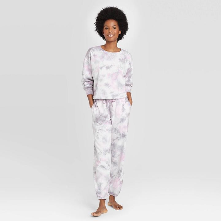 Women's Tie-dye Cropped Lounge Sweatshirt - Colsie Purple