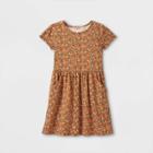Girls' Short Sleeve Printed Knit Dress - Cat & Jack Mustard Yellow