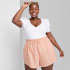 Women's Plus Size Drawstring Comfort Shorts - Wild Fable Pastel Peach 1x, Pastel Pink