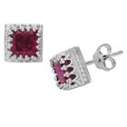 2 4/7 Tcw Tiara Sterling Silver Princess-cut Ruby Crown Earrings, Women's, Red/silver