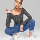 Women's Striped Long Sleeve Off The Shoulder Top - Wild Fable Black