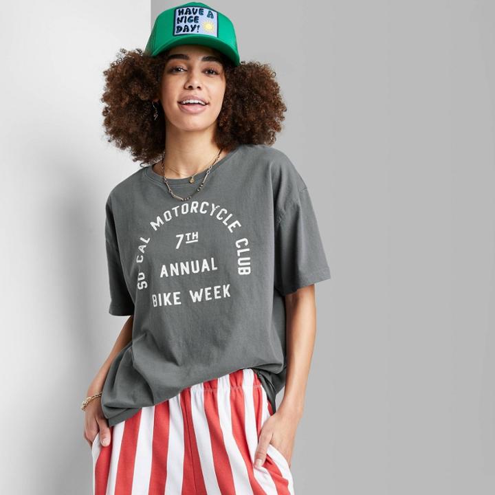 Women's Ascot + Hart Motorcycle Club Short Sleeve Graphic Boyfriend T-shirt - Gray