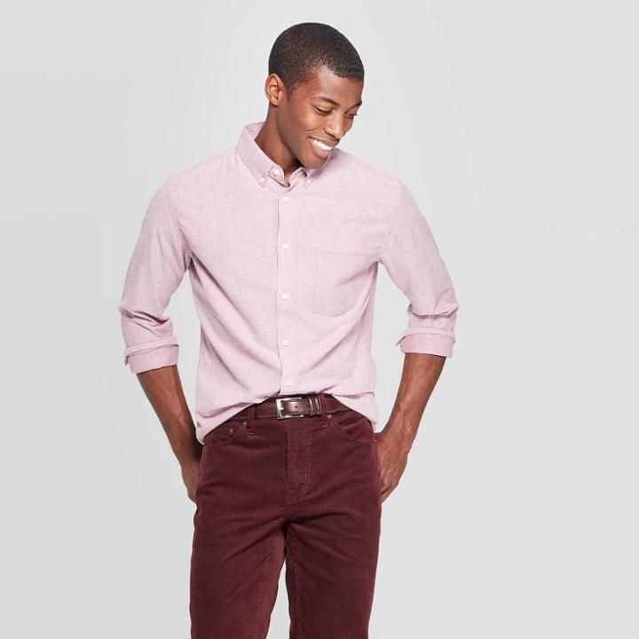 Men's Slim Fit Long Sleeve Whittier Oxford Button-down Shirt - Goodfellow & Co Burgundy Mist S, Men's, Size: Small, Red Blue