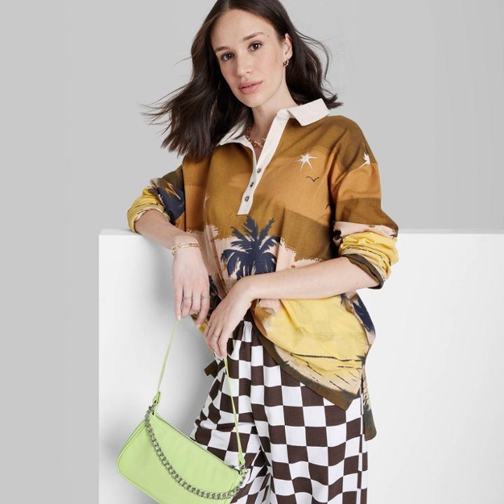 Women's Ascot + Hart Long Sleeve Graphic Beach Polo T-shirt - Orange Xxs