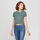 Women's Short Sleeve Lettuce Edge Crop T-shirt - Lily Star (juniors') Teal