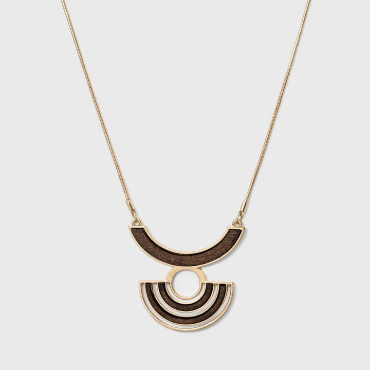 Dark Wood Half Circle Statement Long Pendant Necklace - Universal Thread