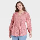 Women's Plus Size Paisley Print Long Sleeve Smocked Button-down Top - Knox Rose Pink