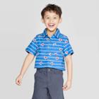 Toddler Boys' Short Sleeve Slub Poplin Novelty Print Button-down Shirt - Cat & Jack Blue