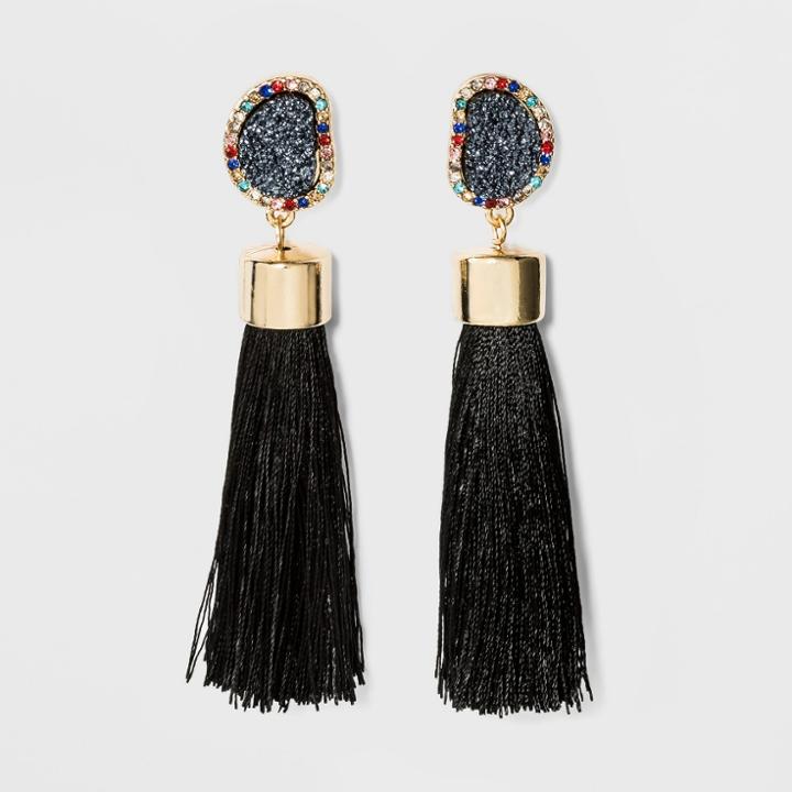 Sugarfix By Baublebar Druzy Studs Fringe Drop Earrings - Black, Girl's