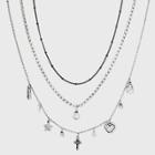 Cross Charm Layered Necklace Set 3pc - Wild Fable