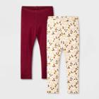 Toddler Girls' 2pk Floral Leggings - Cat & Jack Burgundy