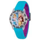 Girls' Disney Princess Cinderella And Belle Clear Plastic Time Teacher Watch - Blue