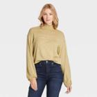 Women's Long Sleeve High Neck Smocked T-shirt - A New Day Light Green