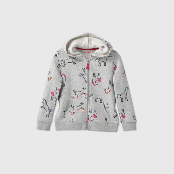 Girls' Unicorn Printed Zip-up Hoodie - Cat & Jack Heather Gray