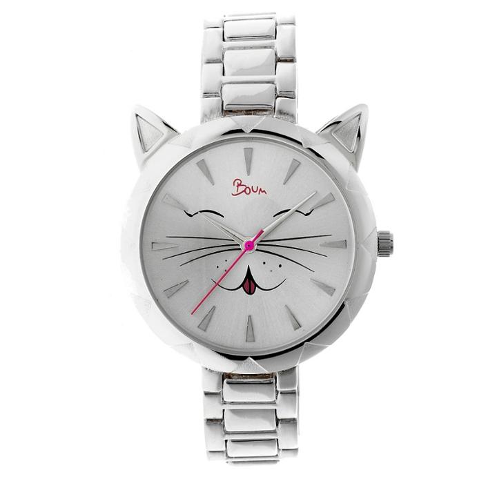 Women's Boum Miaou Cat Accent Stainless Steel Bracelet Watch-silver,