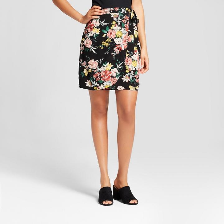 Women's Floral Print Wrap Mini Skirt - Xhilaration Black