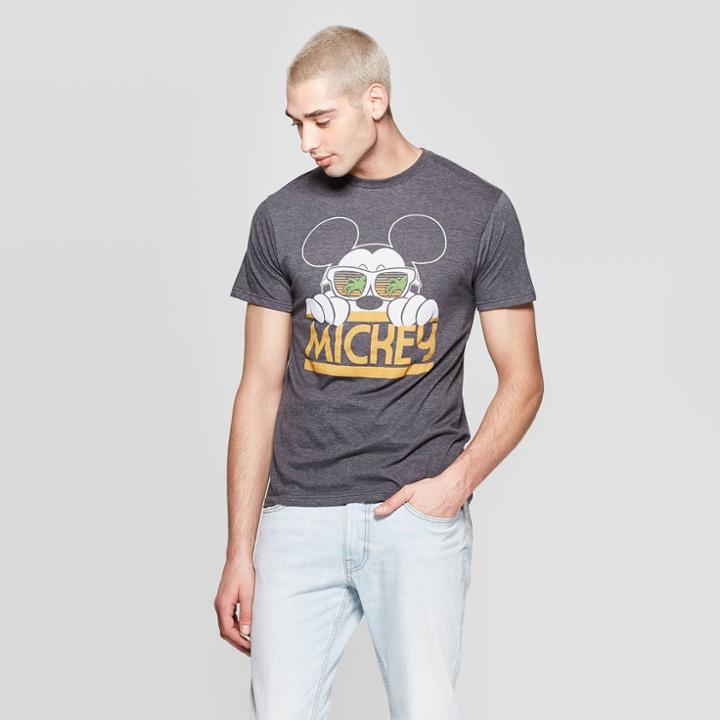 Men's Disney Mickey Mouse Short Sleeve Crewneck South Peeking Mickey Graphic T-shirt - Awake Gray