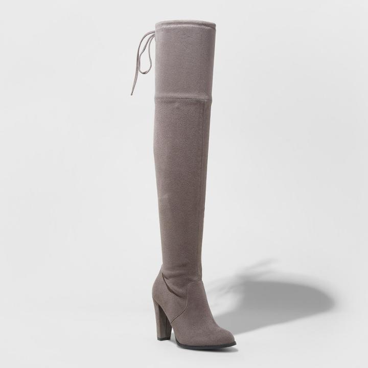 Women's Nikka Wide Width Heeled Over The Knee Sock Boots - A New Day Gray 5.5w,