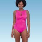 Women's Slimming Control High Neck Wrap Keyhole One Piece Swimsuit - Dreamsuit By Miracle Brands Pink