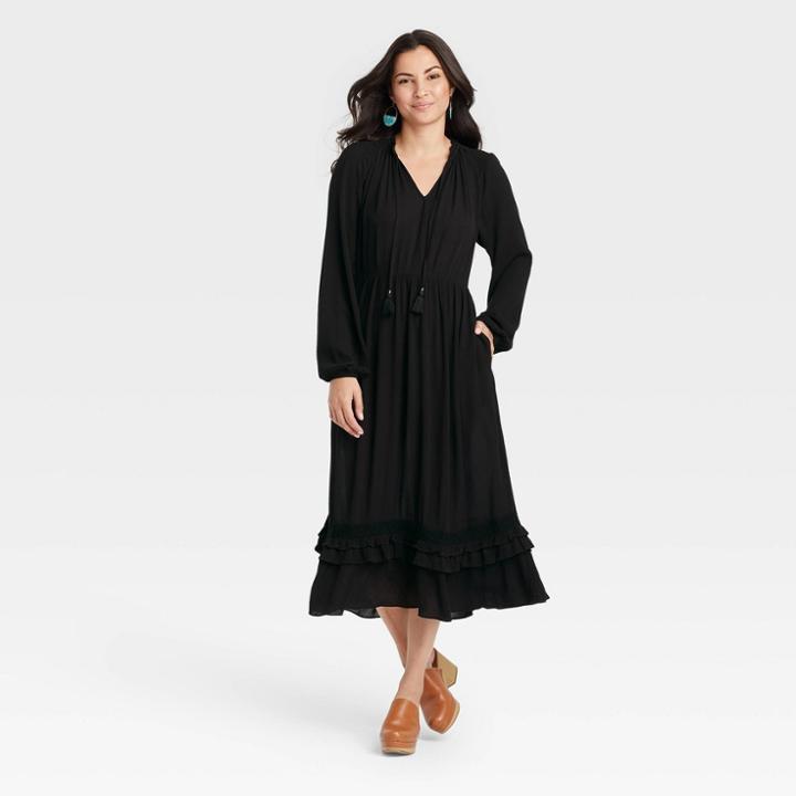 Women's Ruffle Long Sleeve Dress - Knox Rose Black